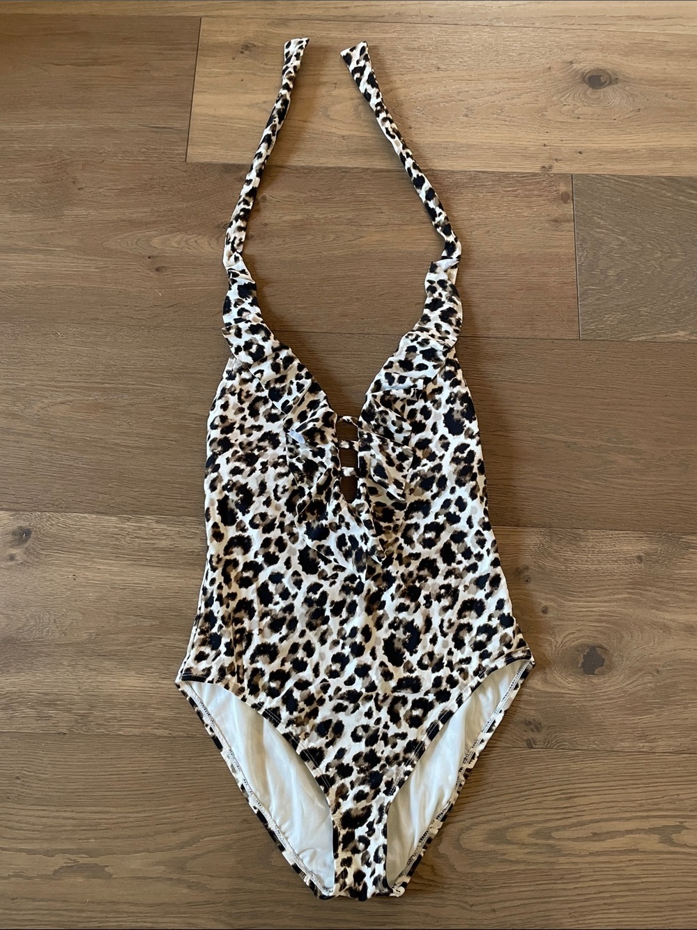 Bleu Rod Beattie Leopard Ruffle Halter One Piece Swimsuit Size 10